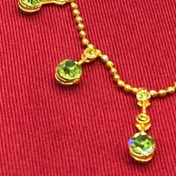 Green Faceted Crystal Necklace on Gold-Tone Round Ball Chain - Picture 7 of 16